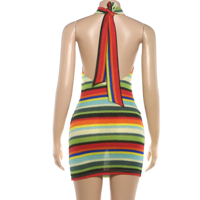 Solenne Striped Knit Halter Bodycon Mini Dress