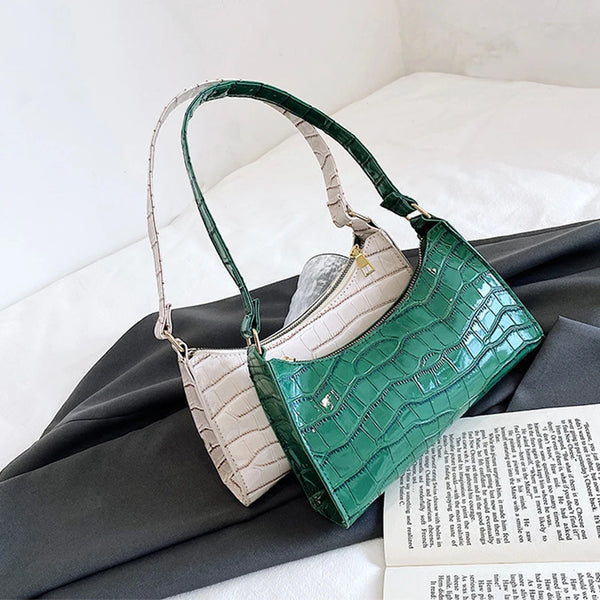 Coralie Croc-Embossed Faux-Leather Baguette Shoulder Bag