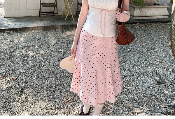 Colette Polka Dot Pleated A-Line Midi Skirt One-piece