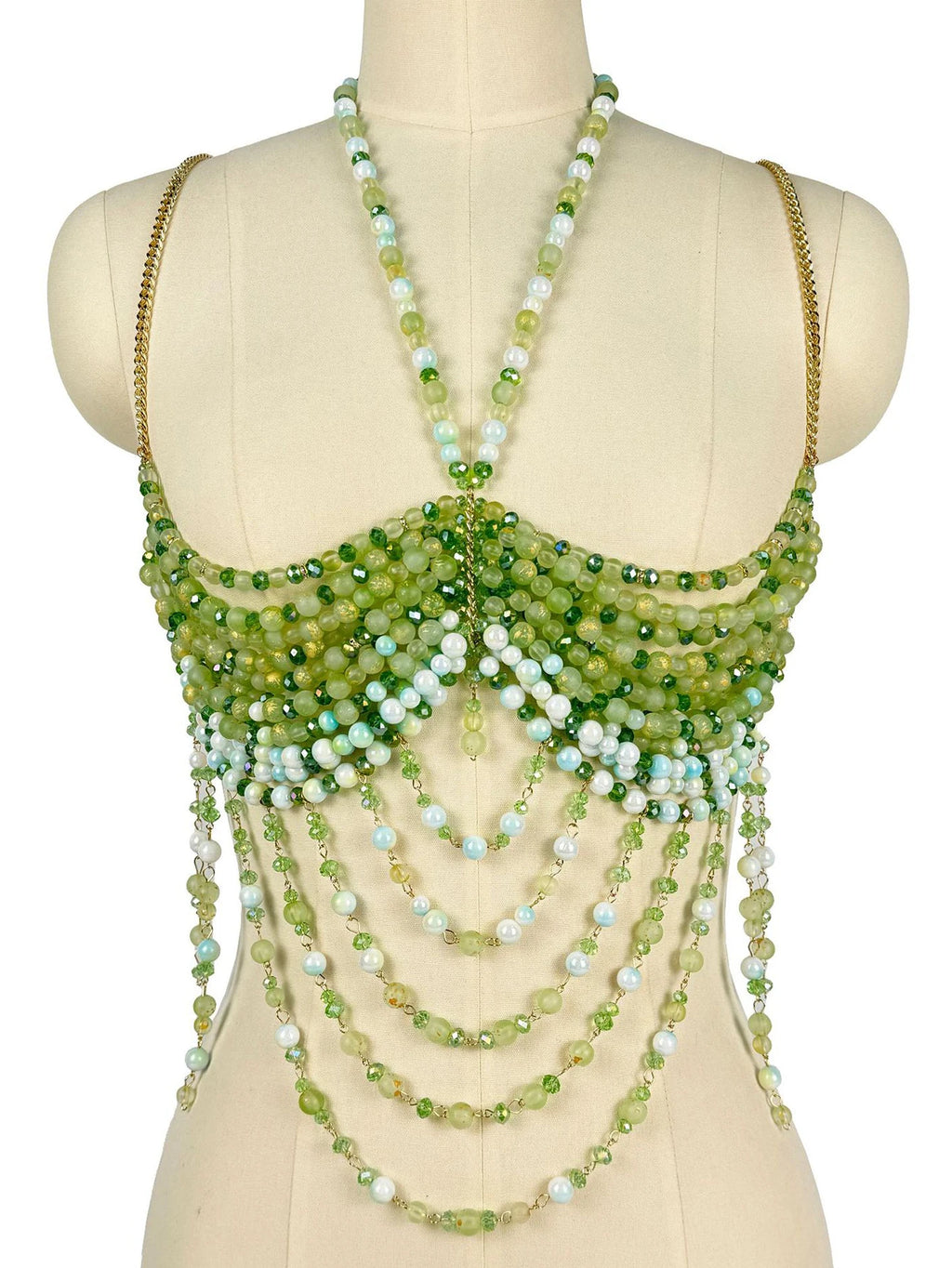 Ione Green Rhinestone Sequin Corset Crop Top