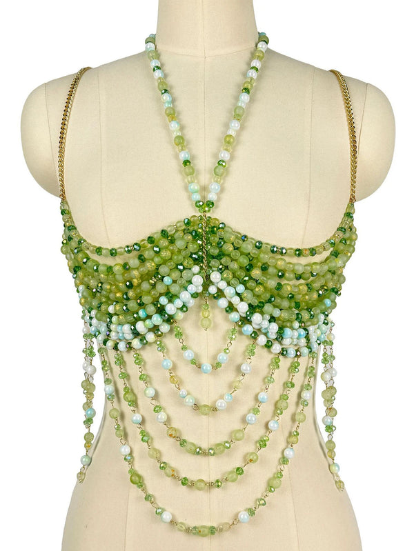 Ione Green Rhinestone Sequin Corset Crop Top