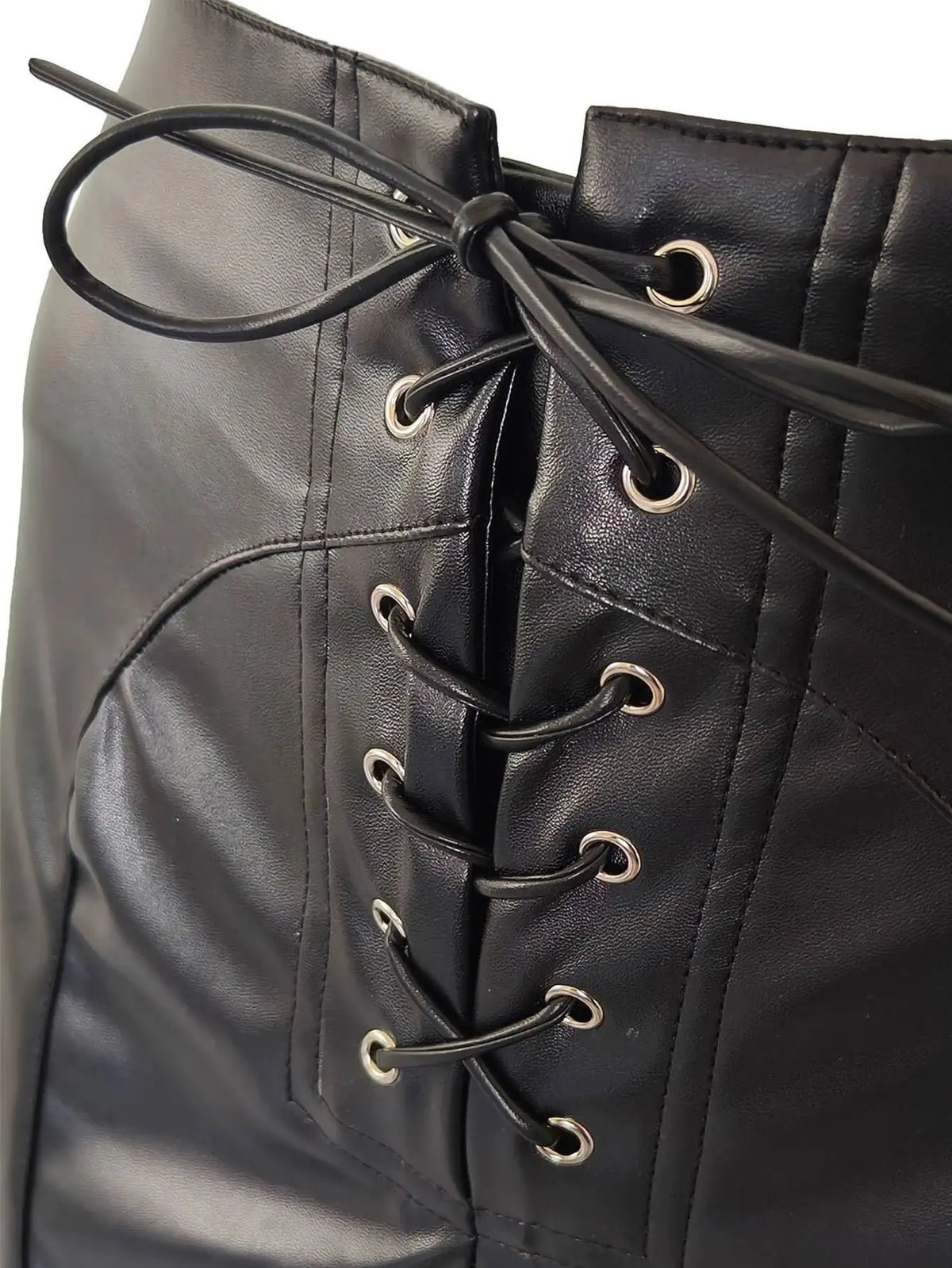 Jovanka Lace-Up Front Faux Leather Wide-Leg Pants One-piece