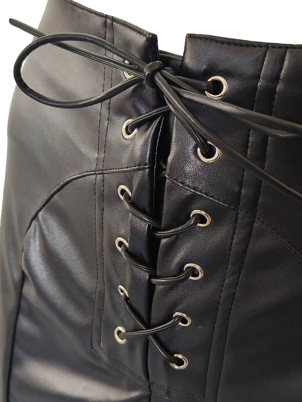Jovanka Lace-Up Front Faux Leather Wide-Leg Pants One-piece