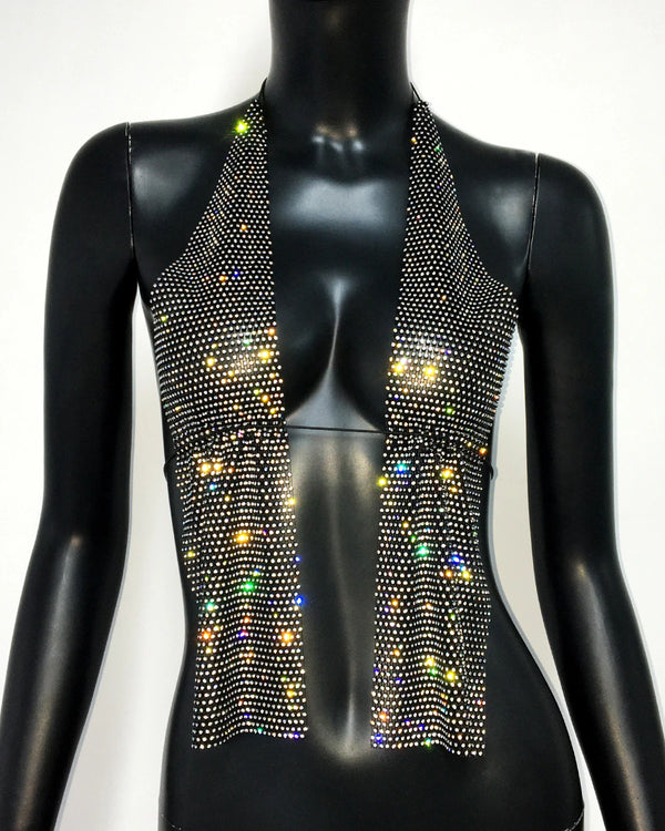 Sienna Crystal Drape Halter Top One-piece