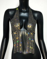 Sienna Crystal Drape Halter Top One-piece