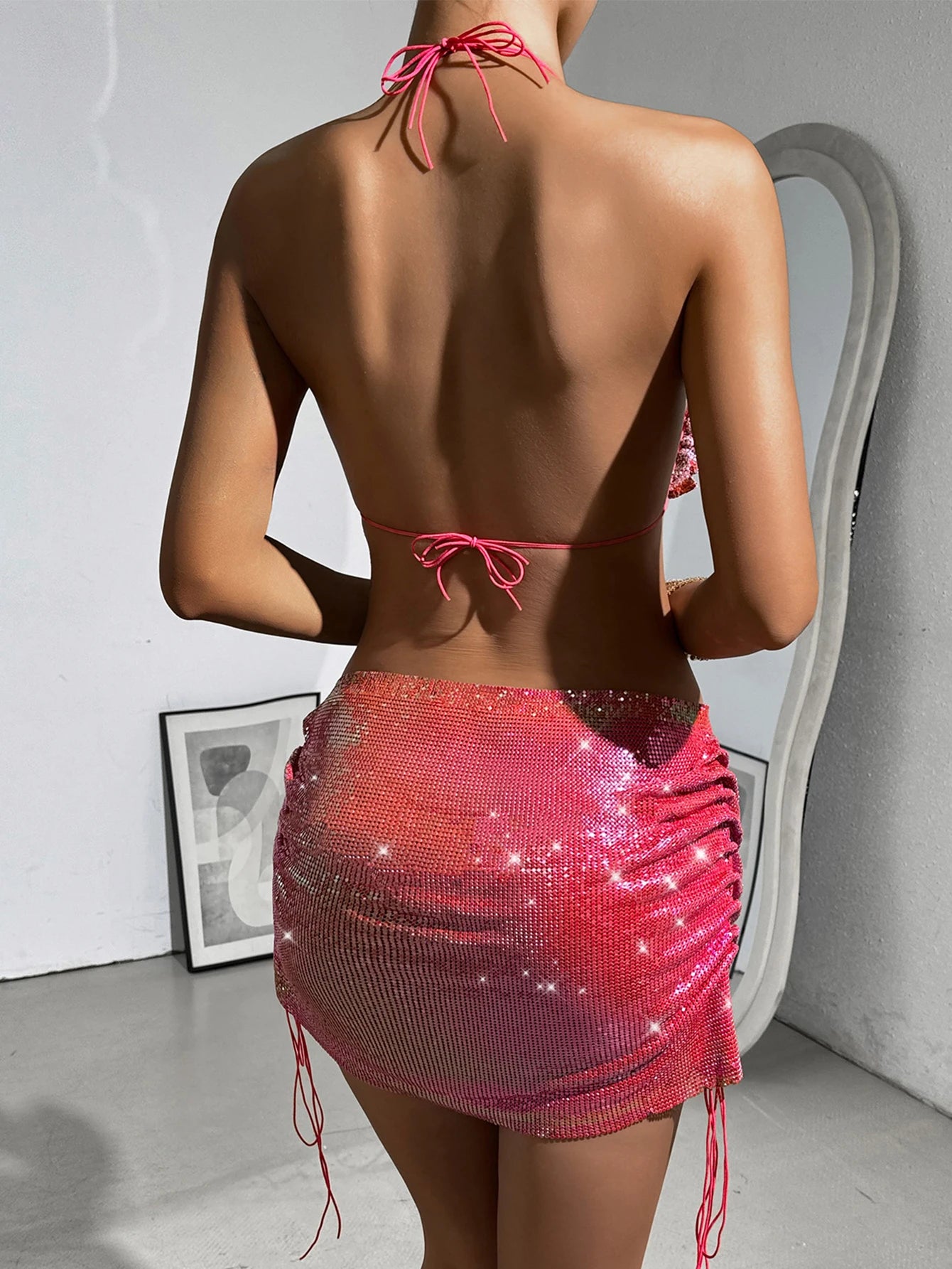 Elowena Metal-Rhinestone Backless Mini Dress