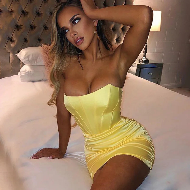Aurelina Glitter Strapless Ruched Bodycon Mini Dress