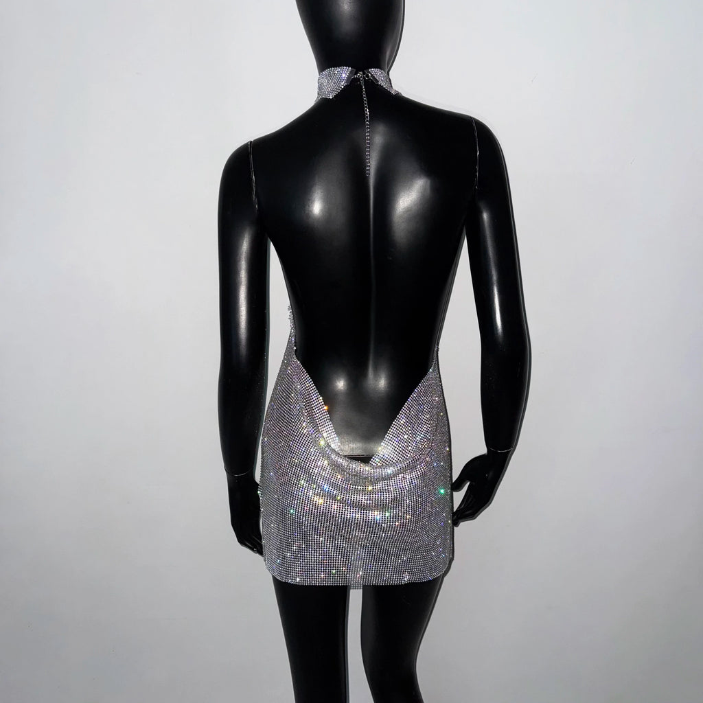 Faye Sparkling Metal Backless Mini Dress