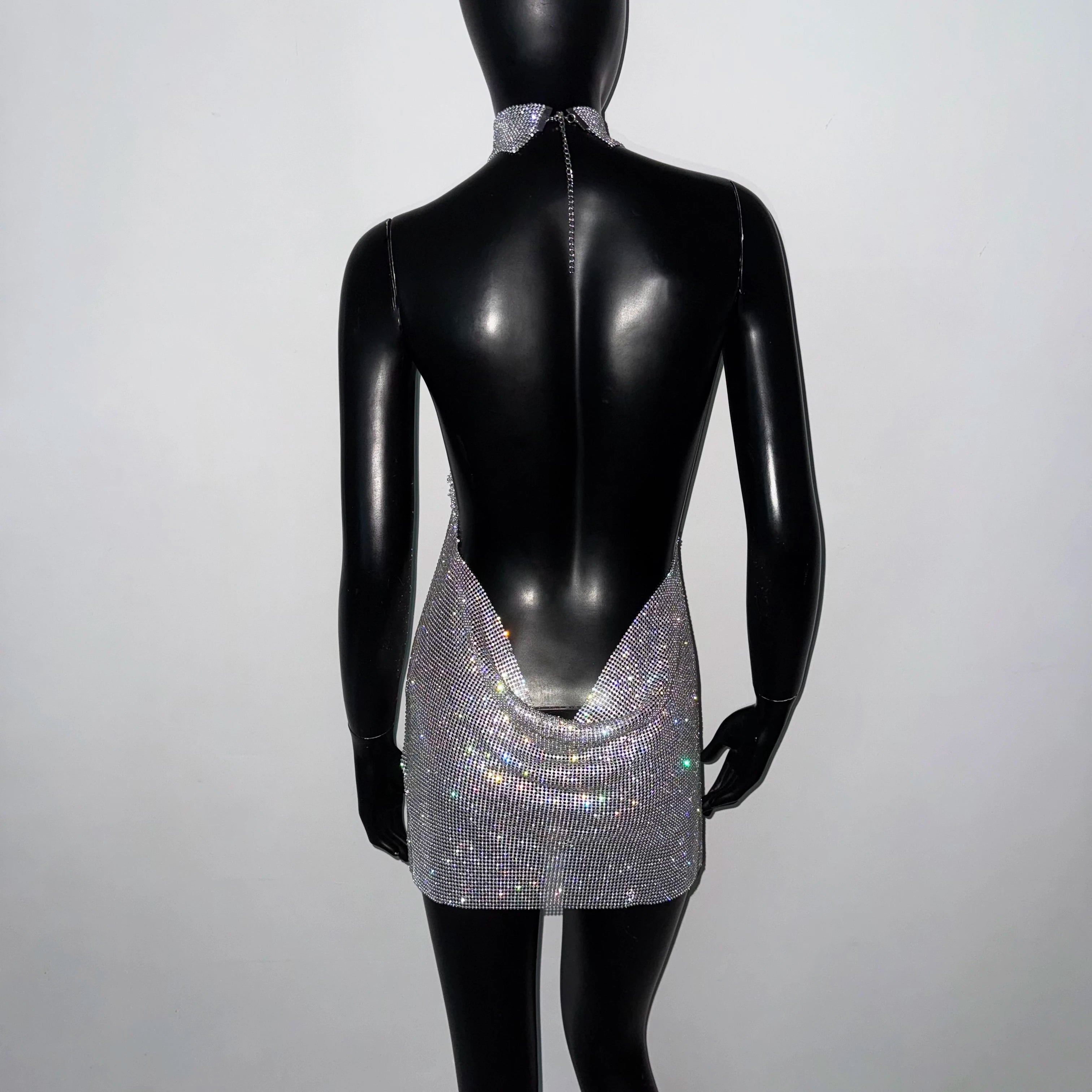 Faye Sparkling Metal Backless Mini Dress