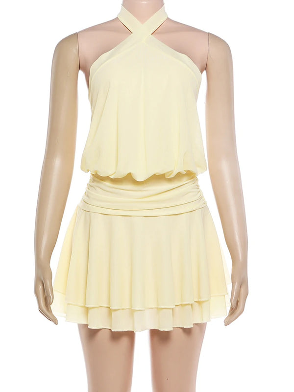 Elara Ruched Halter Backless Bodycon Mini Dress