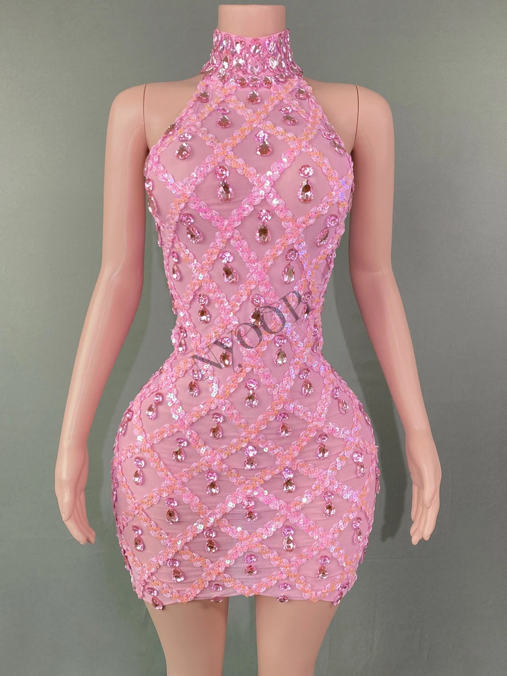Adara Crystal Sequin Sheer Performance Mini Dress