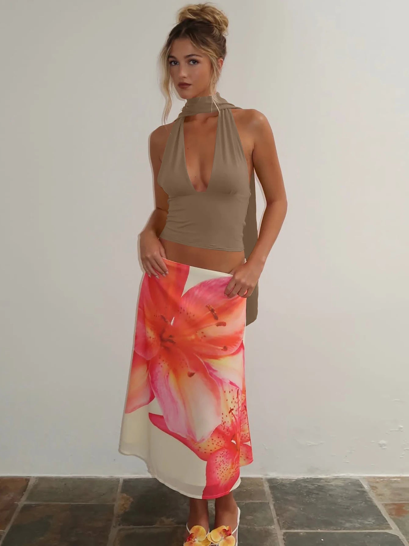 Lena Sunset Sleeveless Halter Scarf Top
