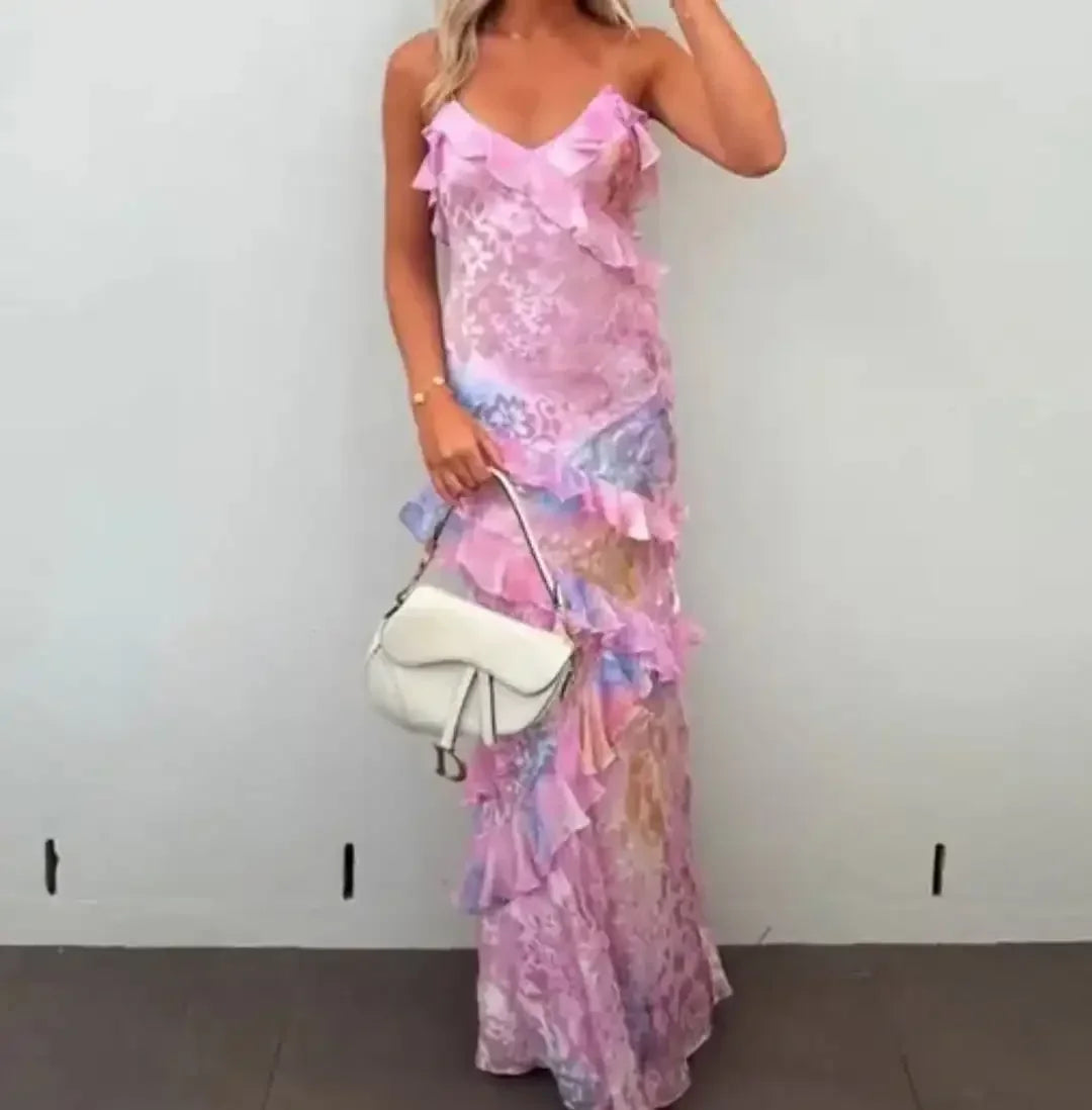 Aurelia Ruffle Asymmetric Maxi Dress