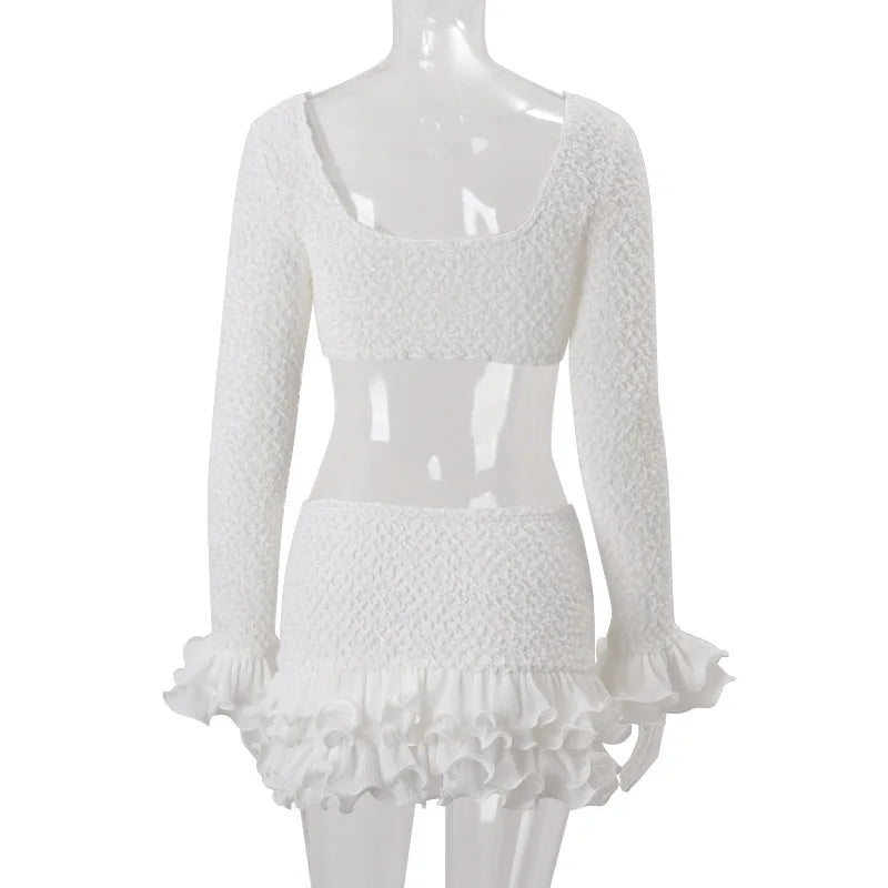 Elowyn White Lace Off-Shoulder Mini Skirt Set Two-piece