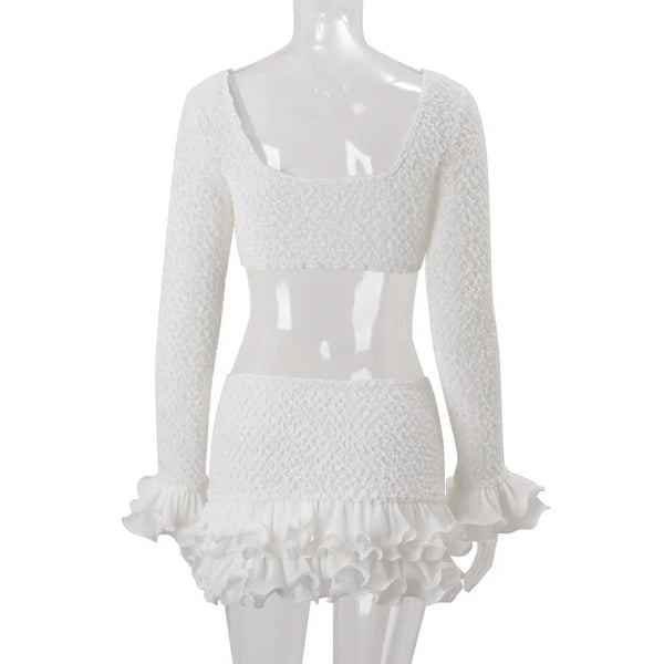 Elowyn White Lace Off-Shoulder Mini Skirt Set Two-piece