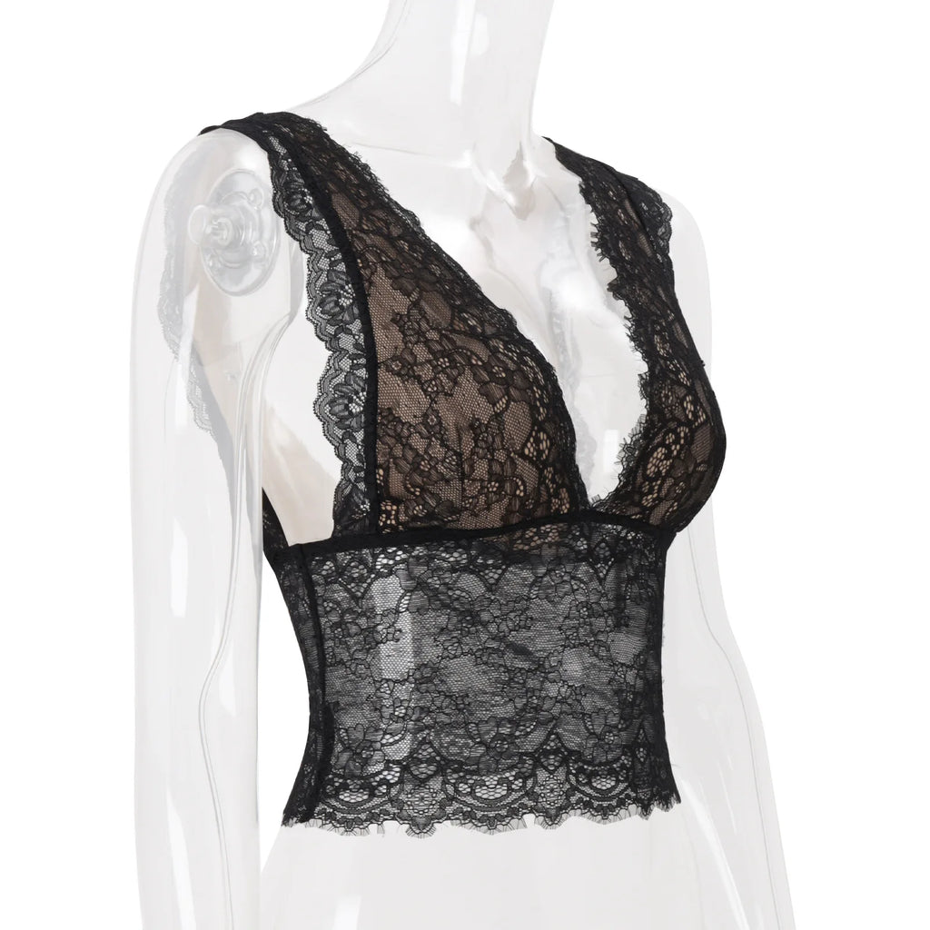 Nerissa Sheer Lace V-Neck Top One-piece