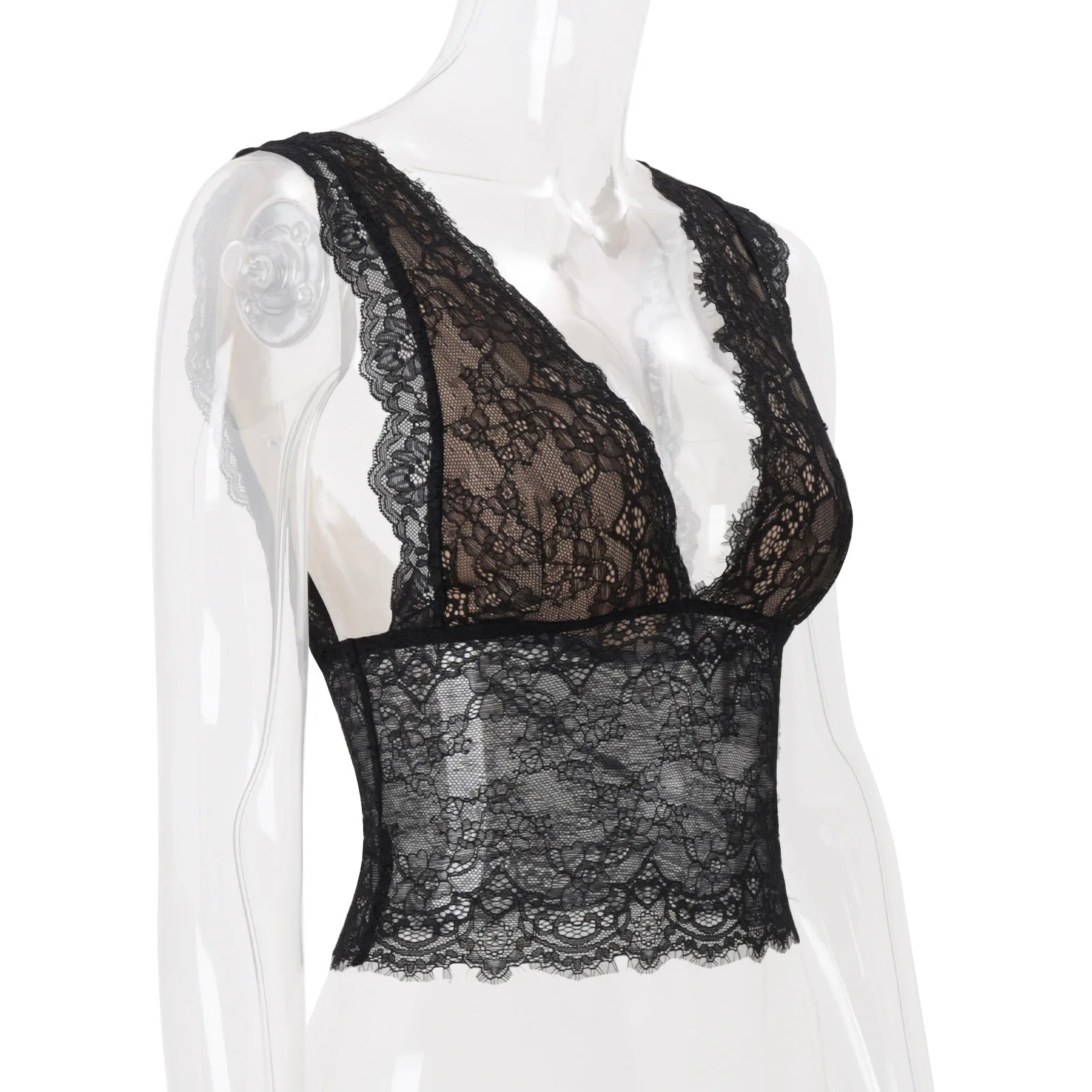 Nerissa Sheer Lace V-Neck Top One-piece