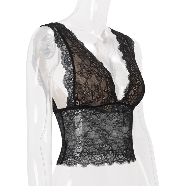 Nerissa Sheer Lace V-Neck Top One-piece