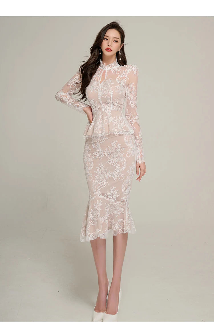 Lavinia Lace Mermaid Midi Skirt Set Two-piece