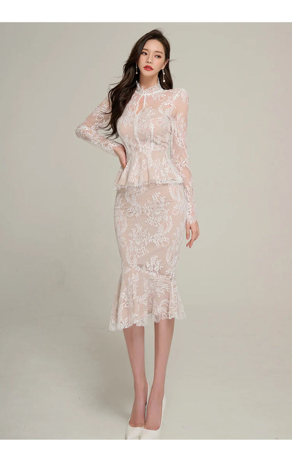Lavinia Lace Mermaid Midi Skirt Set Two-piece