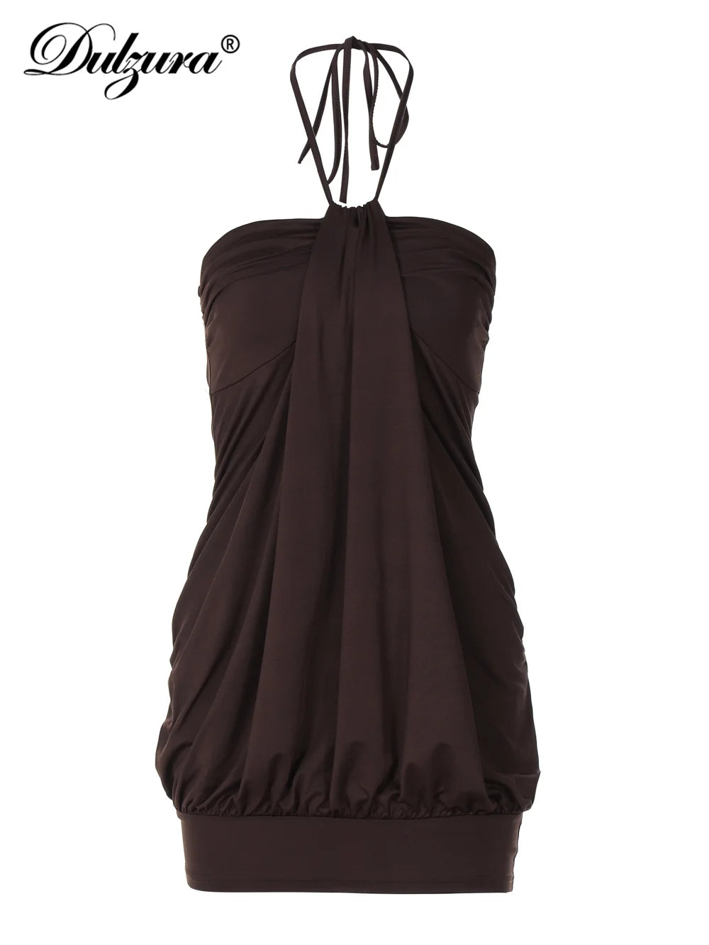 Noemi Ruched Halter Backless Mini Dress