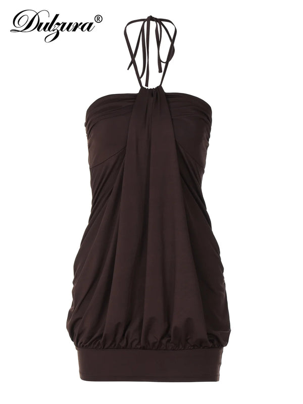 Noemi Ruched Halter Backless Mini Dress
