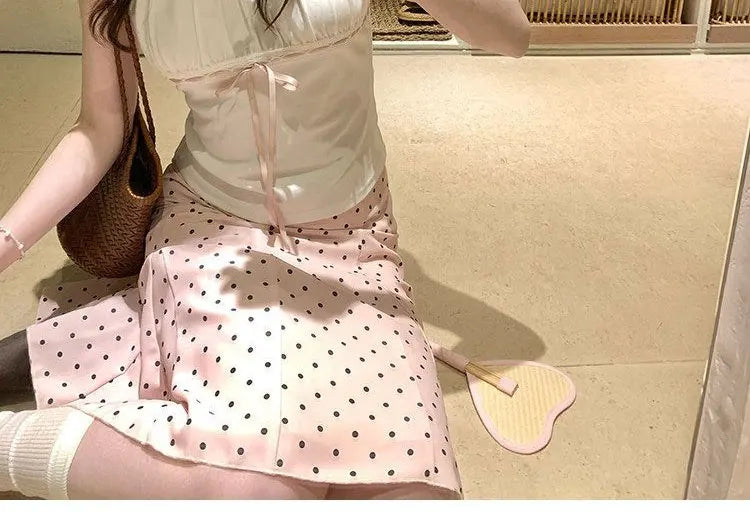 Colette Polka Dot Pleated A-Line Midi Skirt One-piece