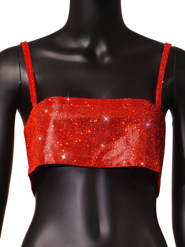 Celestia Multi-Color Rhinestone Halter Crop Top