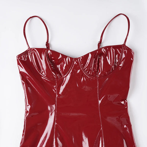 Florence Red PU Leather Sweetheart Mini Dress