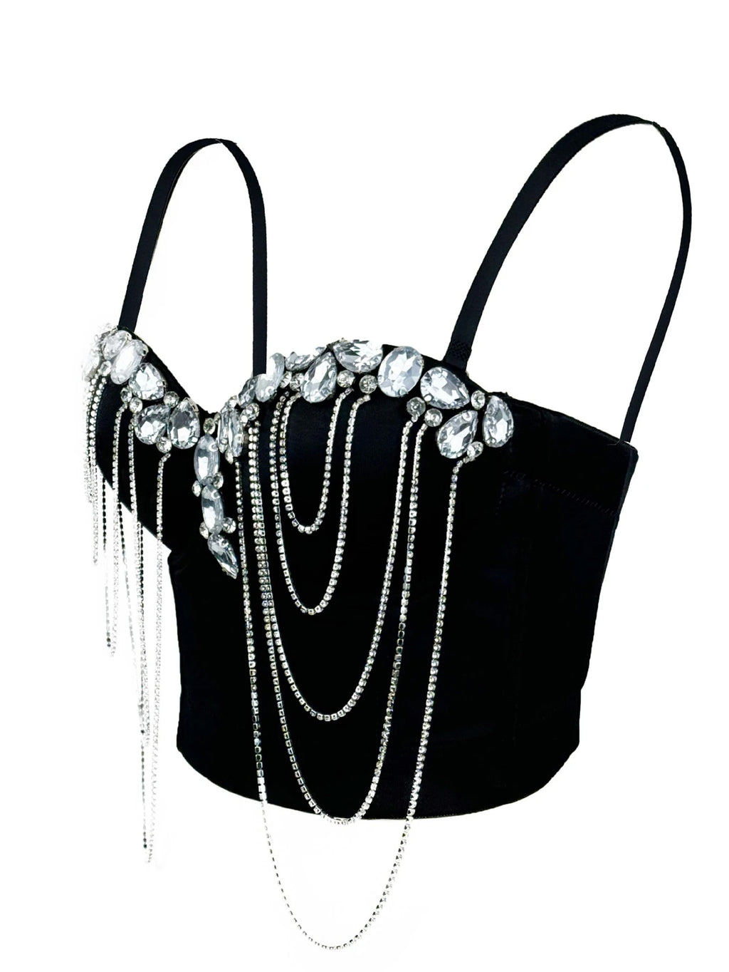 Sexy black white chain rhinestone corset crop top women summer club party halter tank top streetwear bustier cropped tube tops