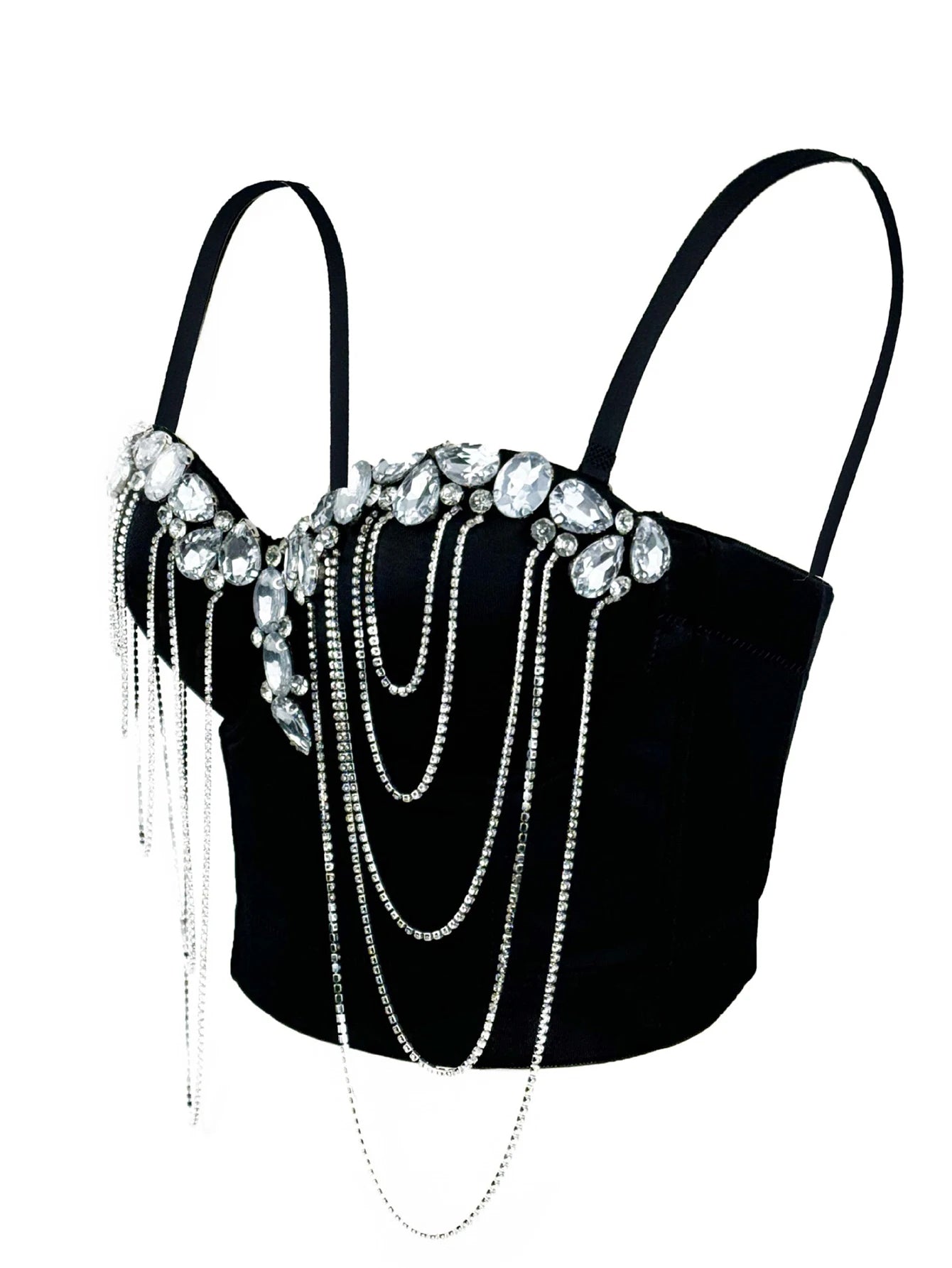 Sexy black white chain rhinestone corset crop top women summer club party halter tank top streetwear bustier cropped tube tops