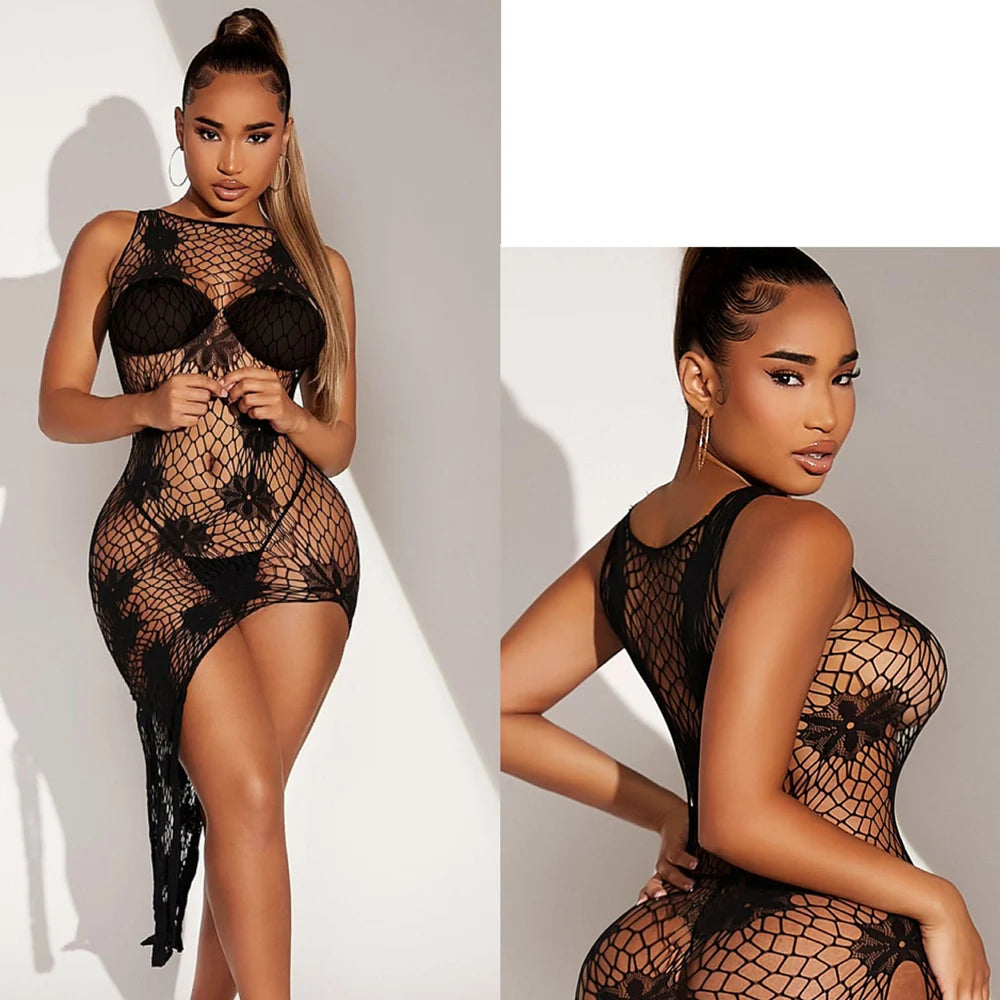 Serafina Multi-Style Fishnet Hollow-Out Bodycon Lingerie Mini Dress
