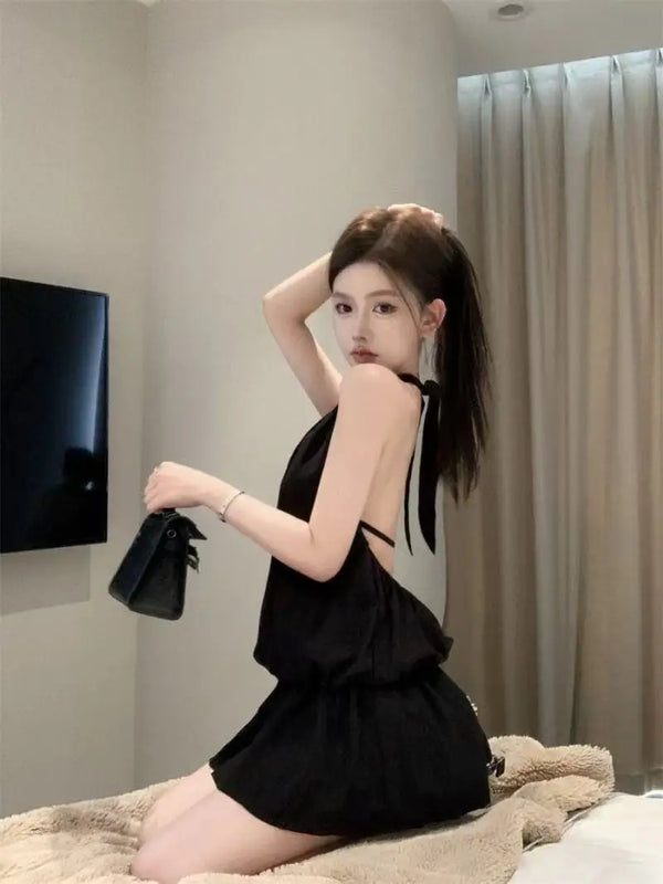 Amelie Halter Backless Fit-and-Flare Mini Dress