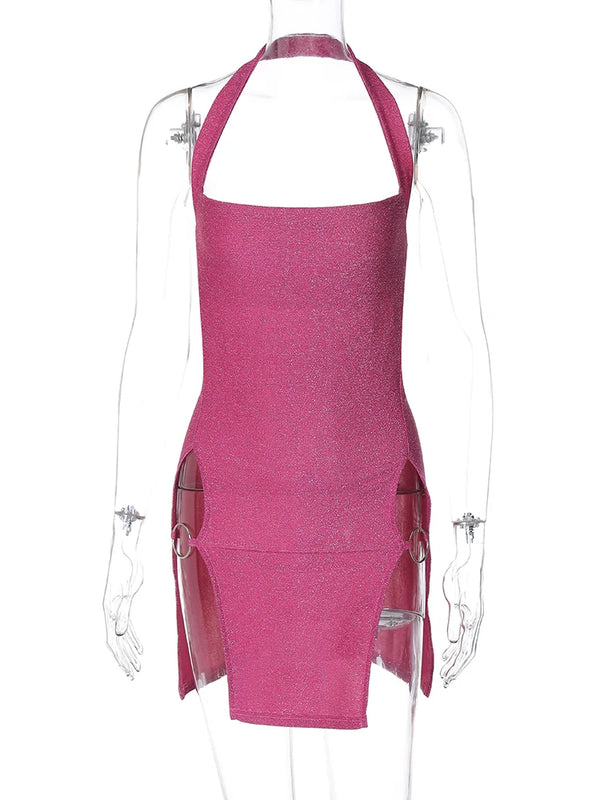 Roxy Metallic O-Ring Split Halter Mini Dress