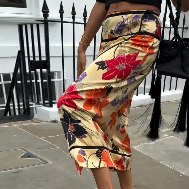 Romy Floral Satin Maxi Skirt One-piece