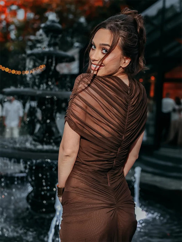 Monroe Hollow-Out Ruched Bodycon Maxi Dress