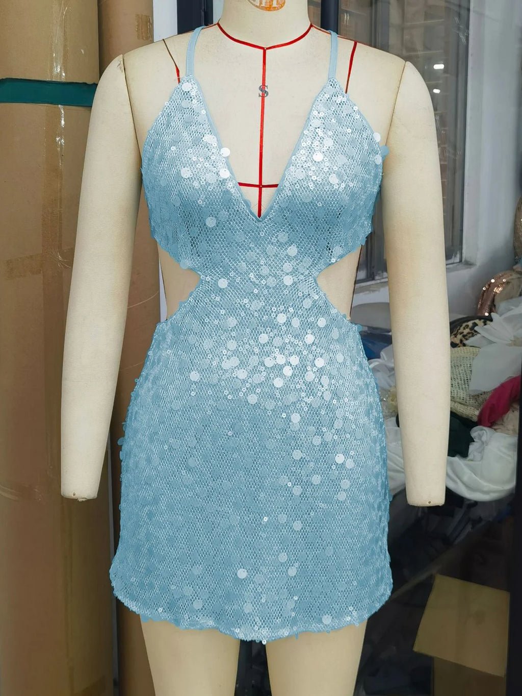 Rosalia Sequin Backless Slip Mini Dress