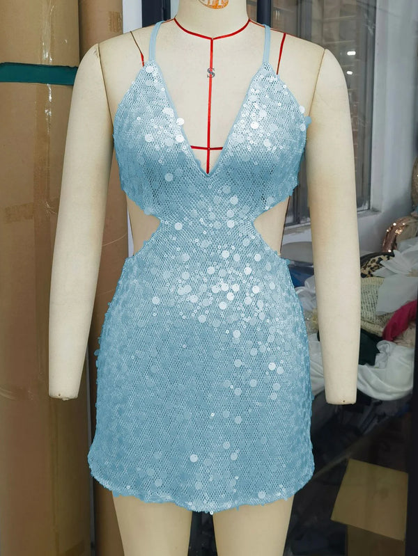 Rosalia Sequin Backless Slip Mini Dress