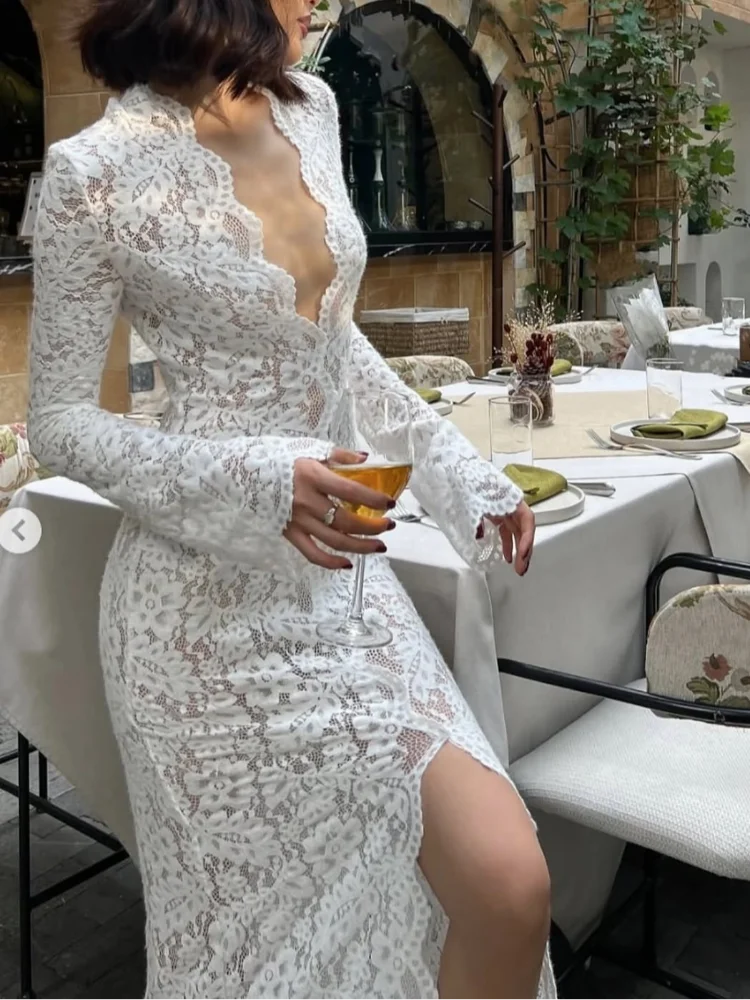 Vivienne Lace-Up Sheer Split Maxi Dress