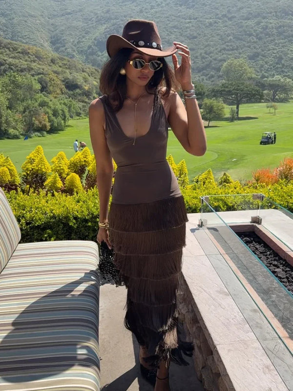Maya Tassel Halter Maxi Dress