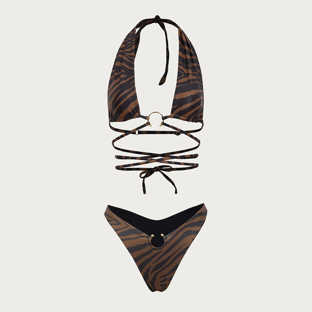 Kaia Patchwork Halter Micro Bikini Two-piece