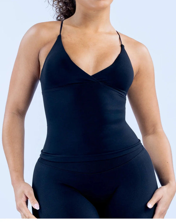 Vision Twist Front Longline Top Backless Sport Tank Top Women Yoga Vest with Removable Cups Quick Dry Thin Strap Fitness Gym Top