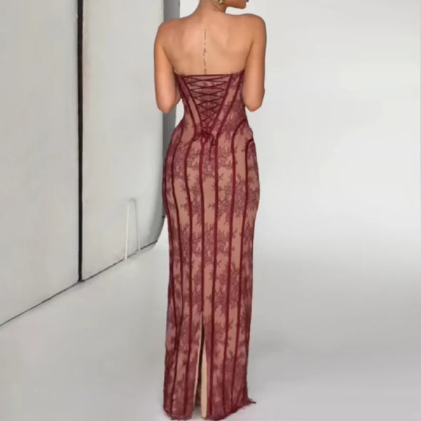 Zenobia Striped Floral Strapless Corset Backless Dress