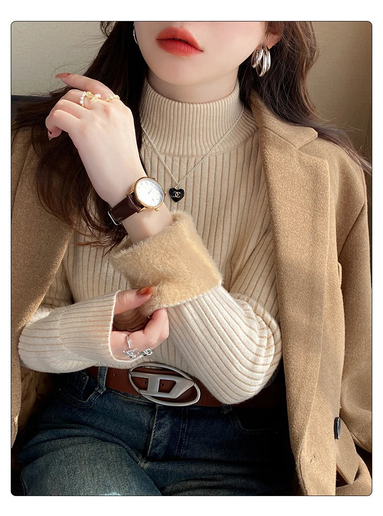 Bettany Velvet-Lined Thermal Knit Turtleneck Sweater One-piece
