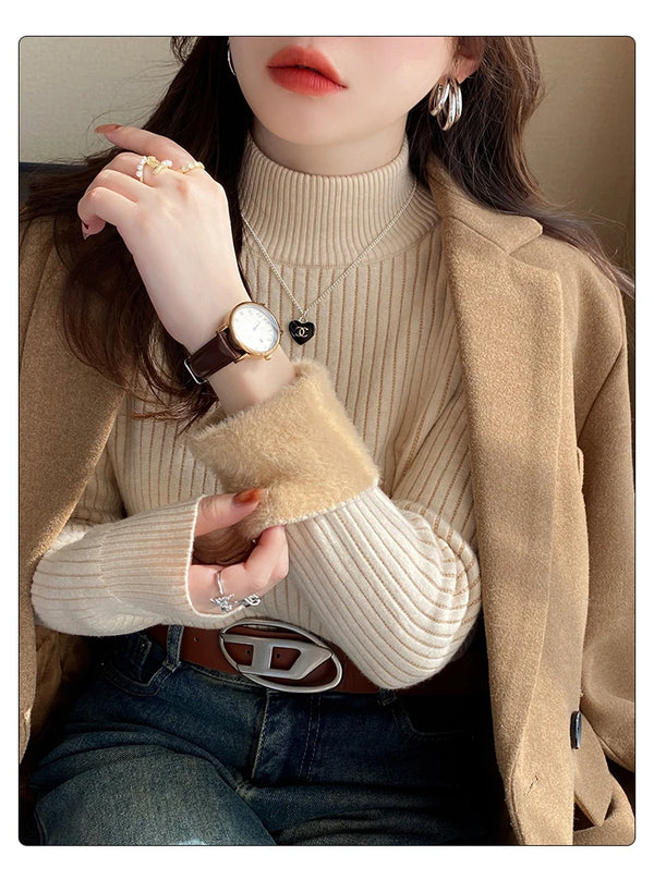 Bettany Velvet-Lined Thermal Knit Turtleneck Sweater One-piece