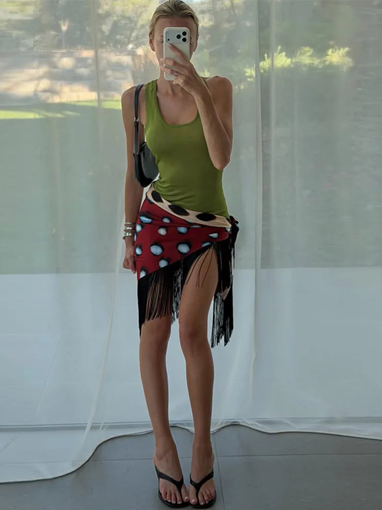 Fashion Leopard Fringed Patchwork Women's Skirts Irregular Double-Sided Lady Mini Skirts 2026 Summer Chic New Female Streetwear Secondary image
