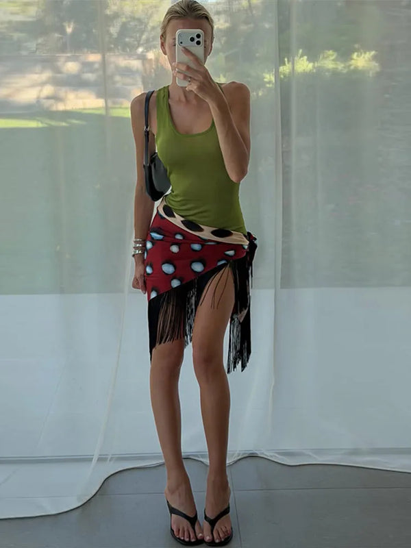 Fashion Leopard Fringed Patchwork Women's Skirts Irregular Double-Sided Lady Mini Skirts 2026 Summer Chic New Female Streetwear
