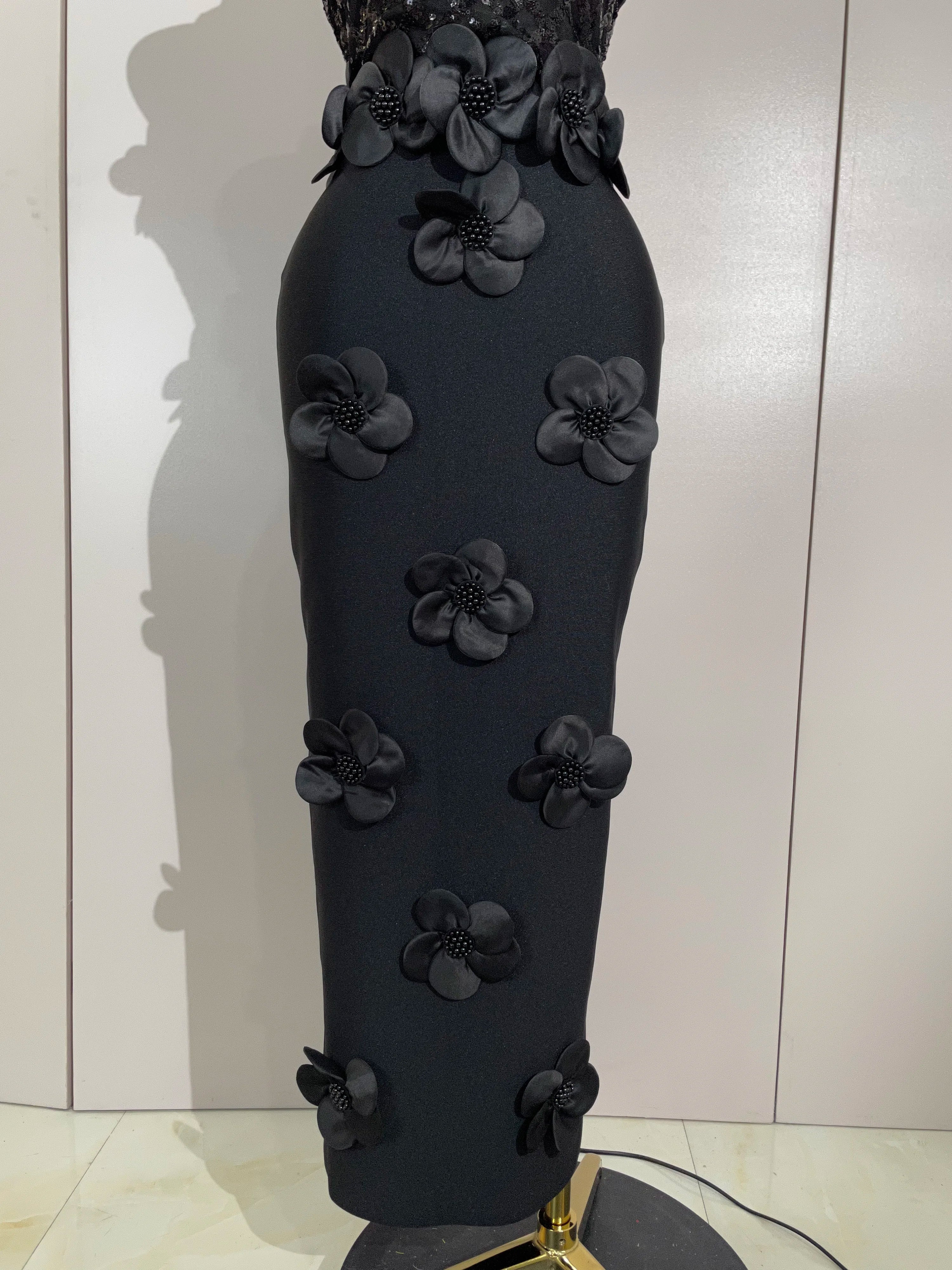 Winona Beaded Floral Mesh Bandage Maxi Dress