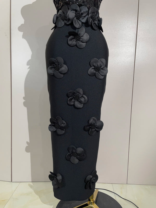 Winona Beaded Floral Mesh Bandage Maxi Dress