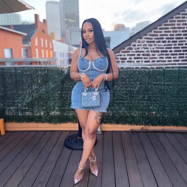 Marcella Fitted Denim Mini Dress